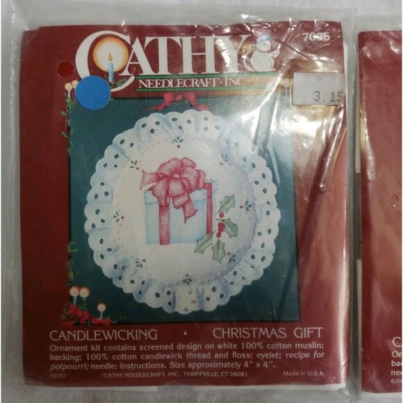 Candlewick Embroidery Kit Lot 4 Christmas Star Ornaments Pillow Pineapple Ducks - Picture 2 of 16